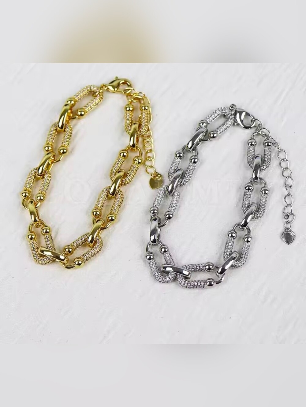 Silver Pavé Link Bracelet Set - Elegant Women’s Jewelry - Picture 4 of 4